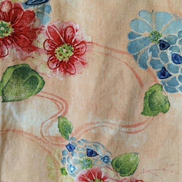 Chico's Design 90's Vintage Floral Embroidered & Beaded Denim Jacket Peach 3 - Picture 7 of 13